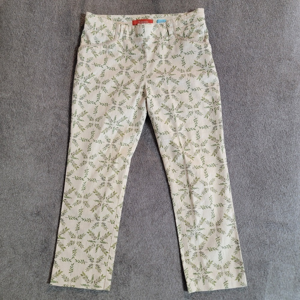 Anthropologie Cartonnier‎ Charlie Ankle Trouser Womens 6 Cream Green Leaf Print